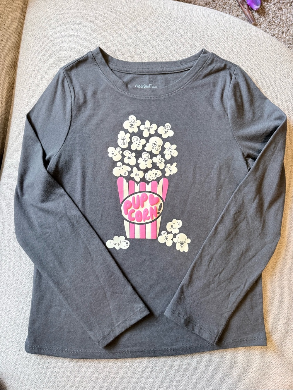 Cat & Jack Black Long-Sleeve 'Pupcorn' Graphic Tee with Pink Accent